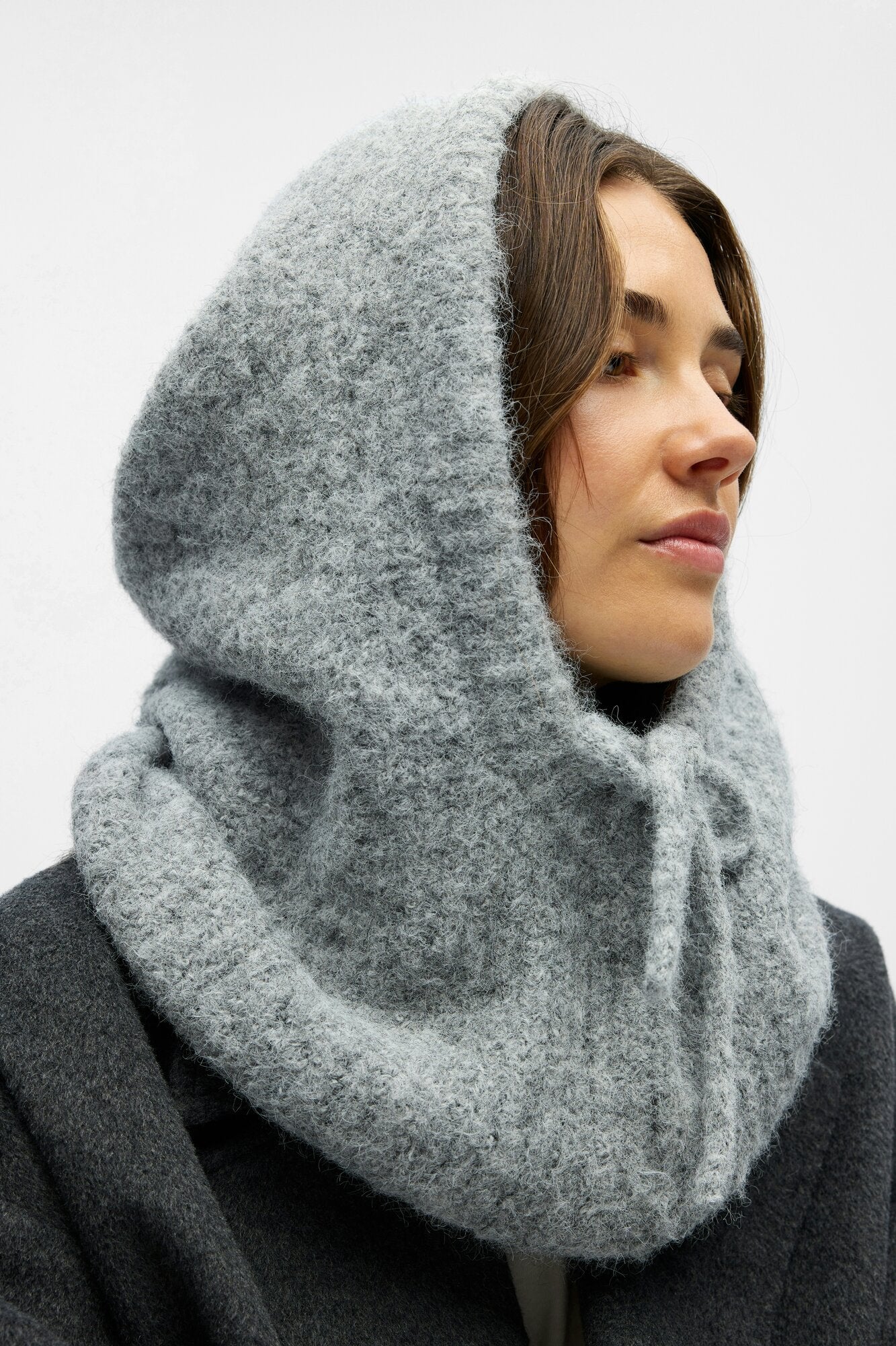 Milu Cable Knit Balaclava - Light Grey Melange